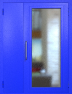 Полуторная техническая дверь RAL 5002 с максимальным остеклением (ручка-скоба)