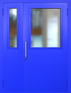 Полуторная техническая дверь RAL 5002 с широкими стеклопакетами (ручка-скоба)