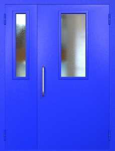 Полуторная техническая дверь RAL 5002 с узкими стеклопакетами (ручка-скоба) Полуторная техническая дверь RAL 5002 с узкими стеклопакетами (ручка-скоба)