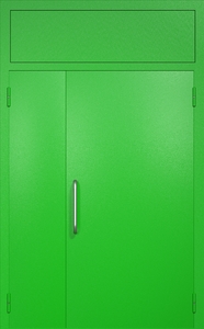 Полуторная техническая дверь RAL 6038 (ручка-скоба, фрамуга)