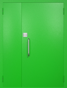 Полуторная техническая дверь RAL 6038 (ручка-скоба, кодовый замок)