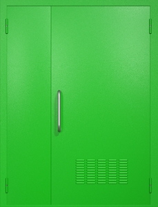 Полуторная техническая дверь RAL 6038 (ручка-скоба, вентиляция)