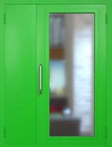 Полуторная техническая дверь RAL 6038 с максимальным остеклением (ручка-скоба) Полуторная техническая дверь RAL 6038 с максимальным остеклением (ручка-скоба)