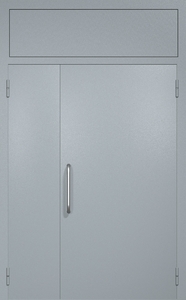 Полуторная техническая дверь RAL 7040 (ручка-скоба, фрамуга)