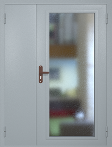 Полуторная техническая дверь RAL 7040 с максимальным остеклением