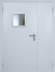 Полуторная противопожарная дверь ei60 RAL 7035 с квадратным стеклопакетом