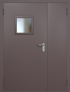 Полуторная противопожарная дверь ei60 RAL 8017 с квадратным стеклопакетом