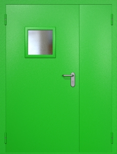 Полуторная противопожарная дверь ei60 RAL 6038 с квадратным стеклопакетом