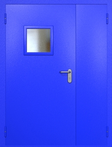 Полуторная противопожарная дверь ei60 RAL 5002 с квадратным стеклопакетом