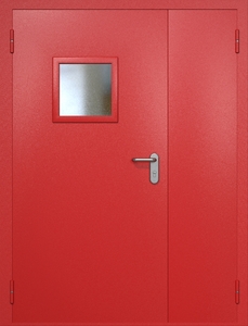 Полуторная противопожарная дверь ei60 RAL 3000 с квадратным стеклопакетом