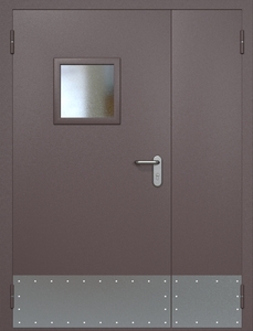 Полуторная противопожарная дверь ei60 RAL 8017 с квадратным стеклопакетом (узкий отбойник)