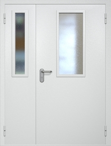 Полуторная противопожарная дверь ei60 RAL 9003 с узкими стеклопакетами